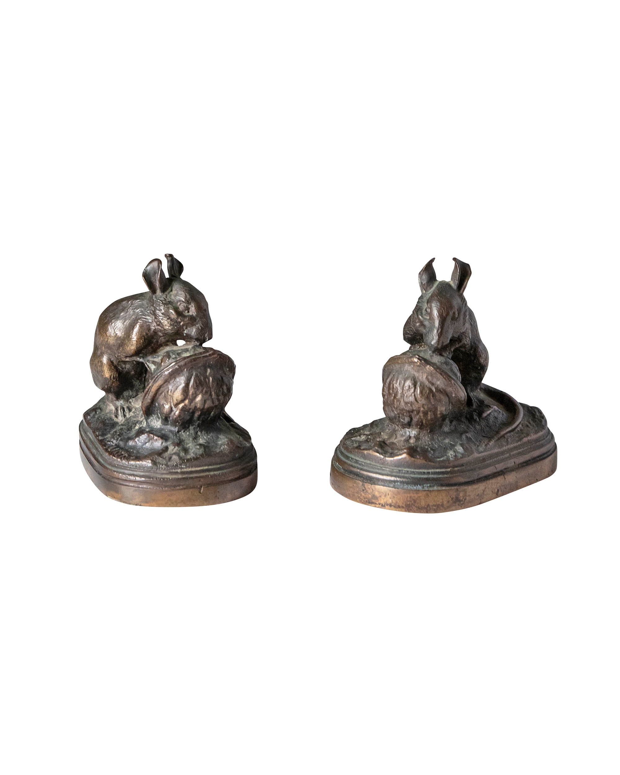 Pair of bronzes of little mice eating nuts
