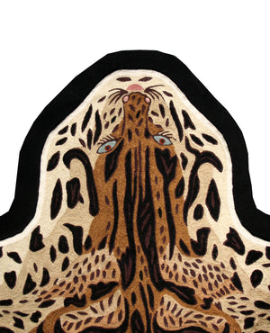 Otomán tapizado con piel de leopardo bordado en lana 100% (Azul Petróleo)