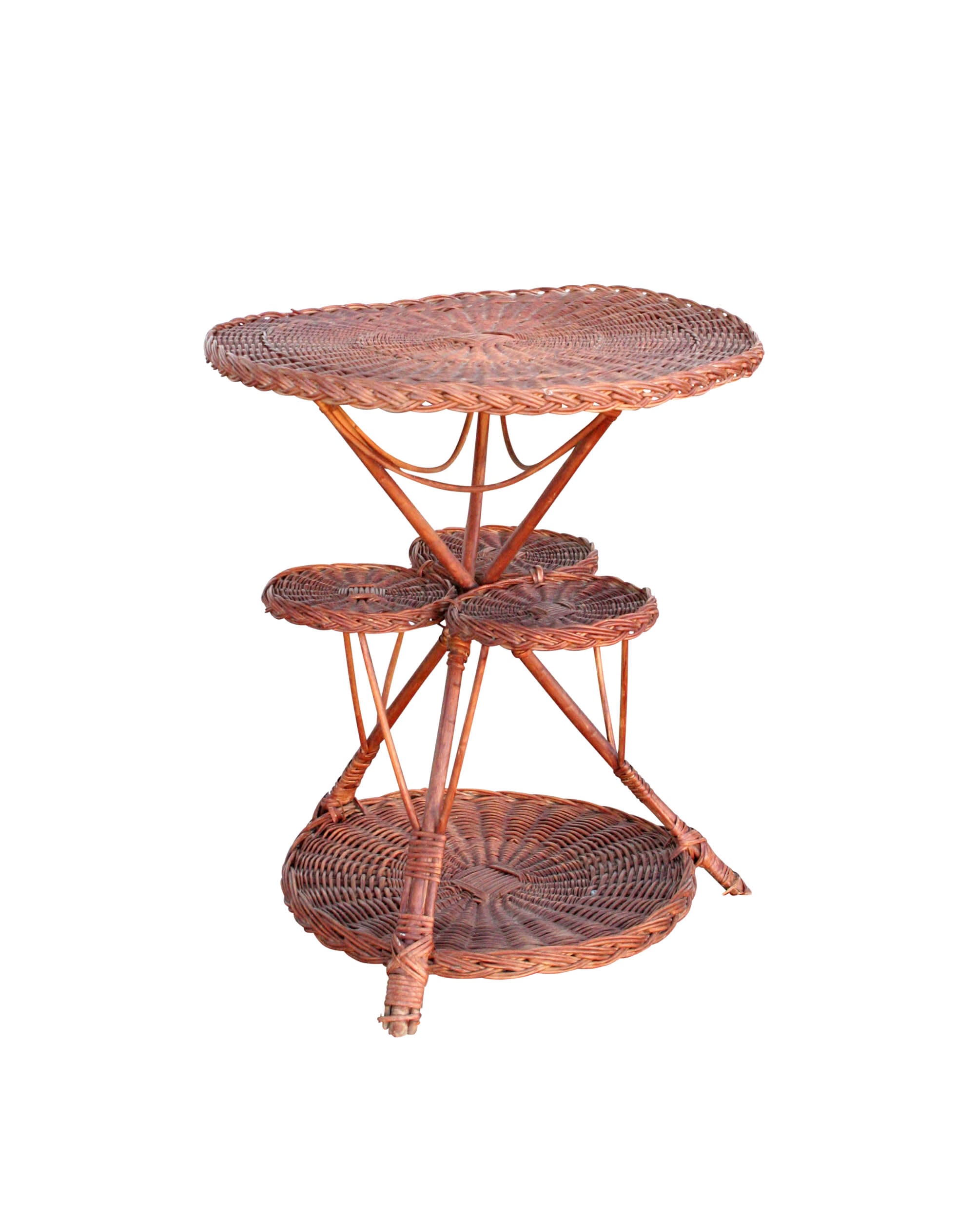 Circular wicker table with three levels