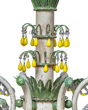 Chandelier with polychrome metal frame and colored crystals