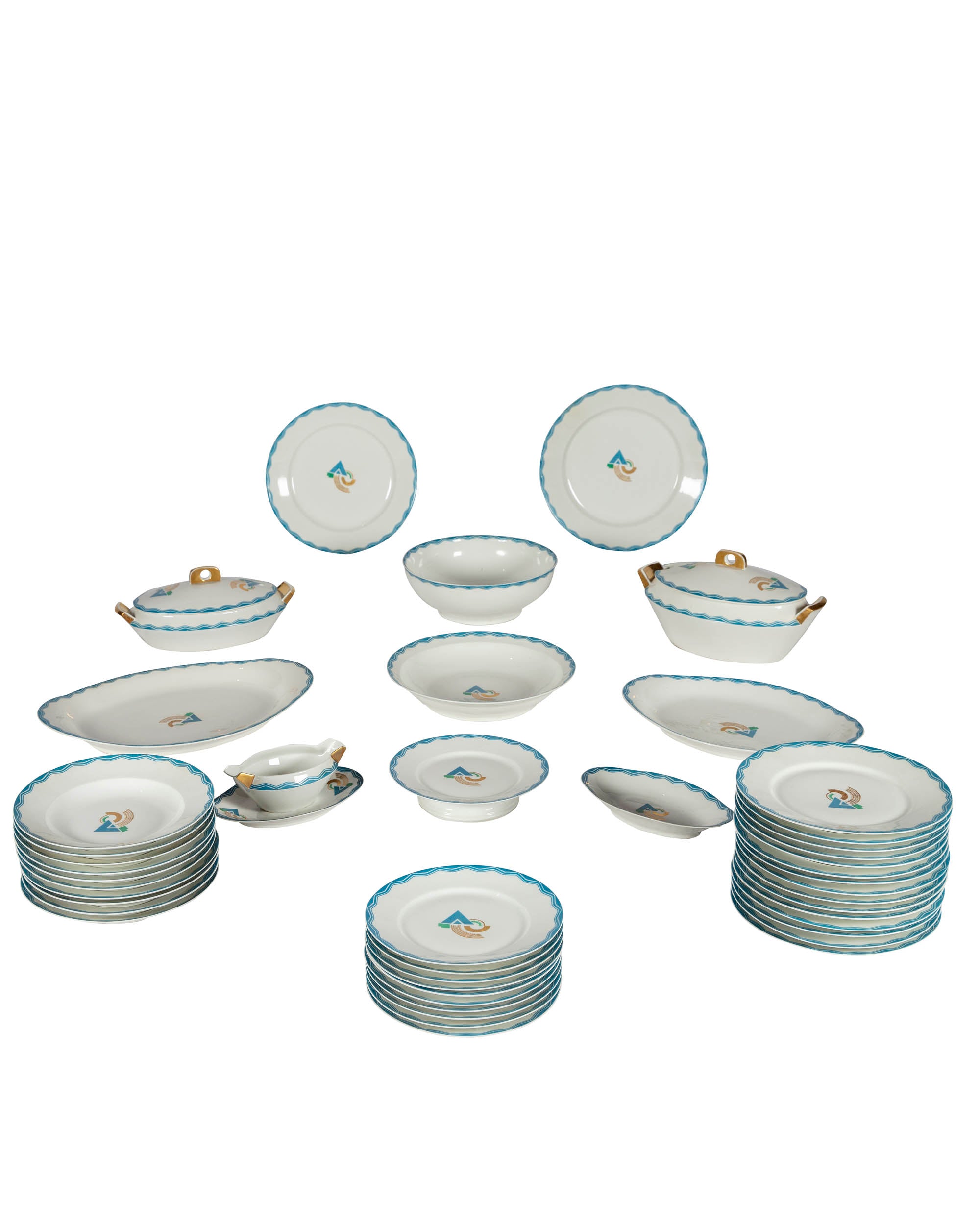 Porcelain tableware from Limoges A.F. Art Deco style. Created around 1925. 56 pieces
