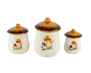 Set de tres tarros de cerámica con forma y motivos de setas