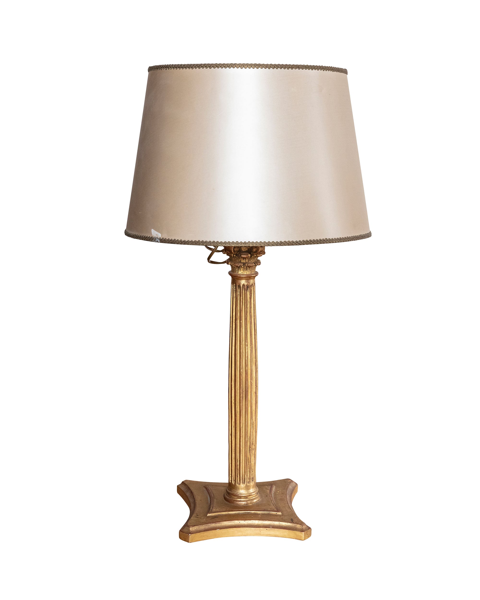 Table lamp with wooden golden column. End of the XIXth century