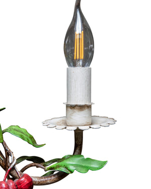 Lámpara de techo "Cerisse" realizada en metal policromado con forma de ramo de cerezas y cinco portaluces. 1970