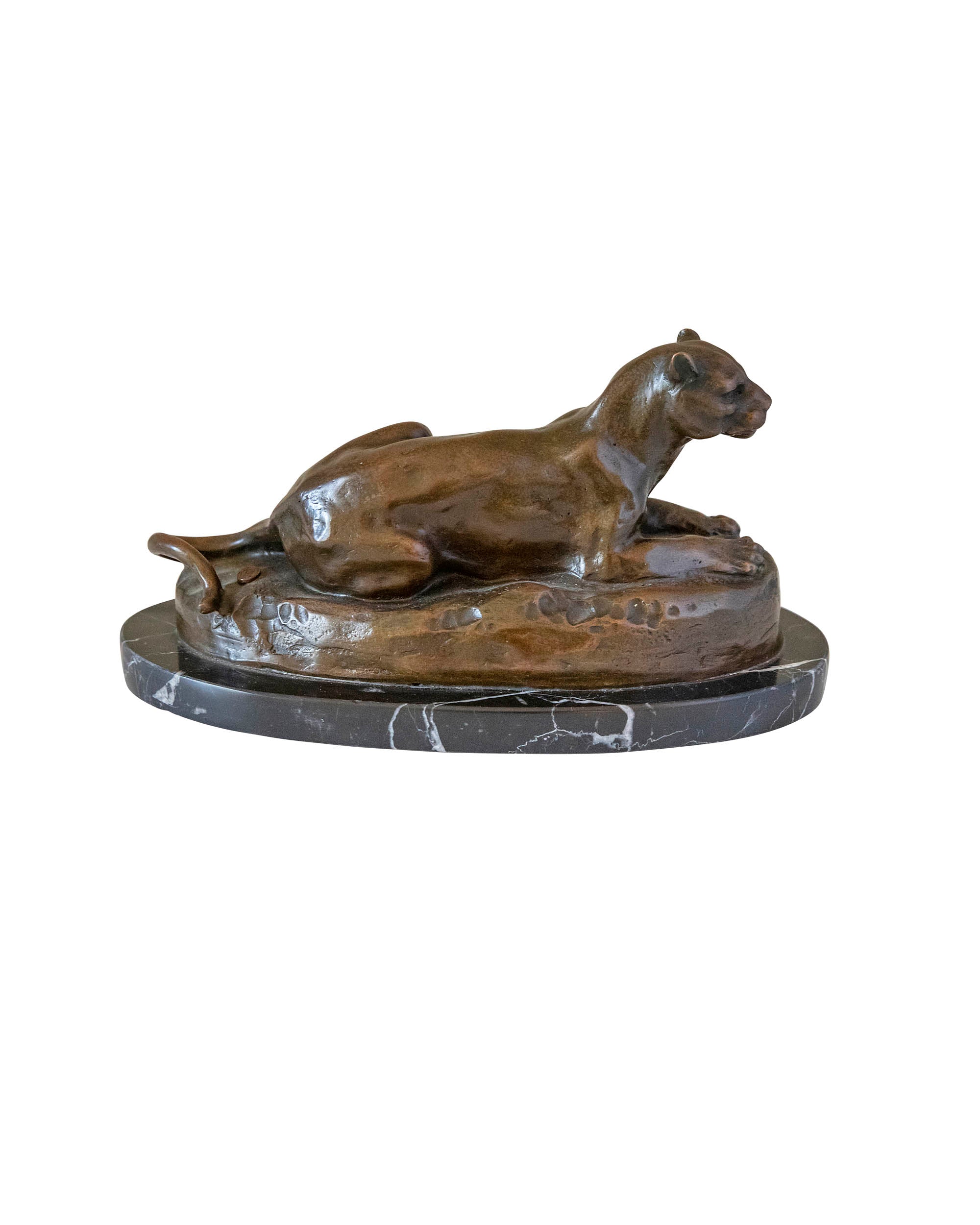 Bronze of a seated panther with a marble base