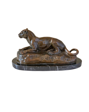 Bronze of a seated panther with a marble base