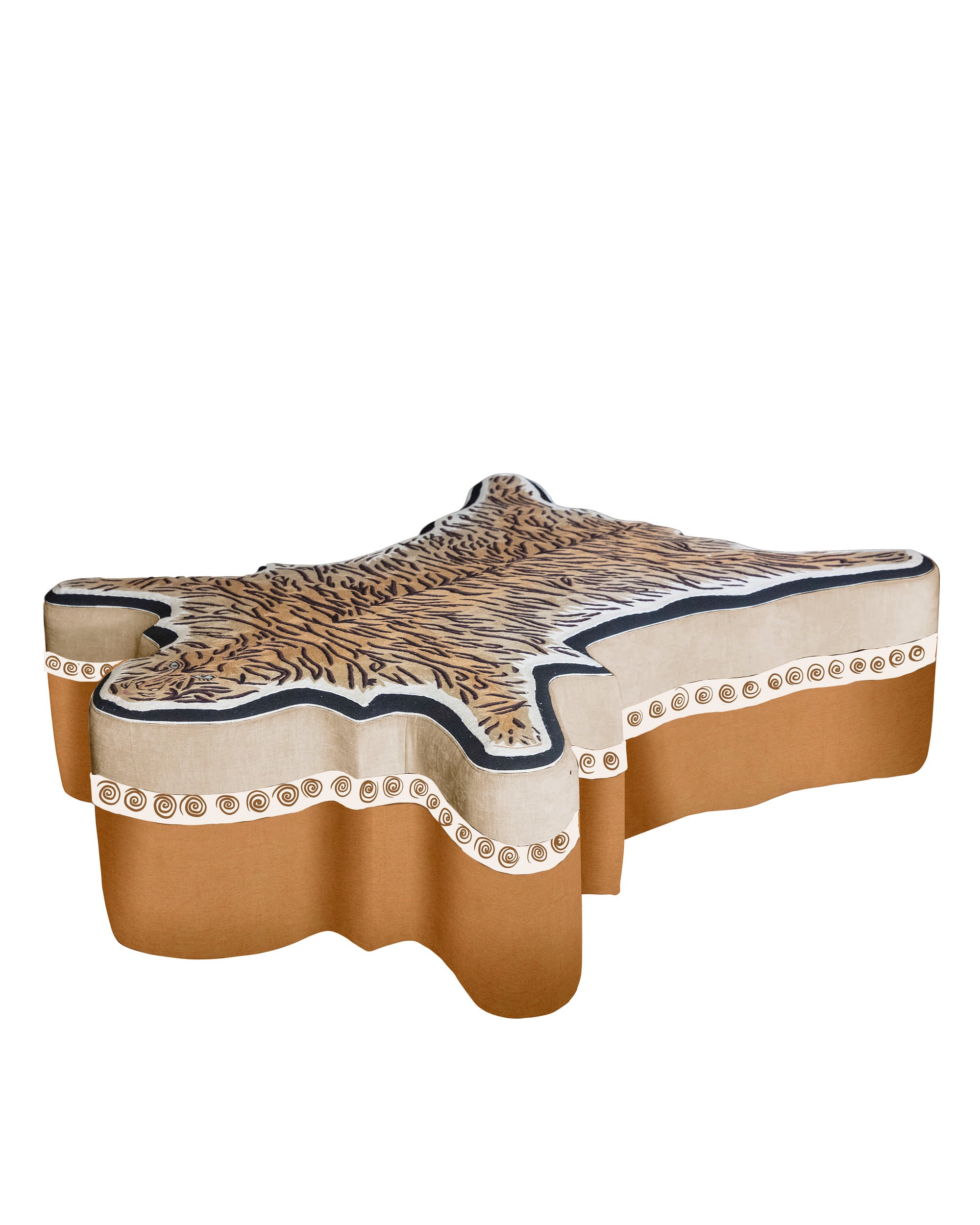  Upholstered ottoman with a tiger’s pelt embroidered in wool 100% (Amber)