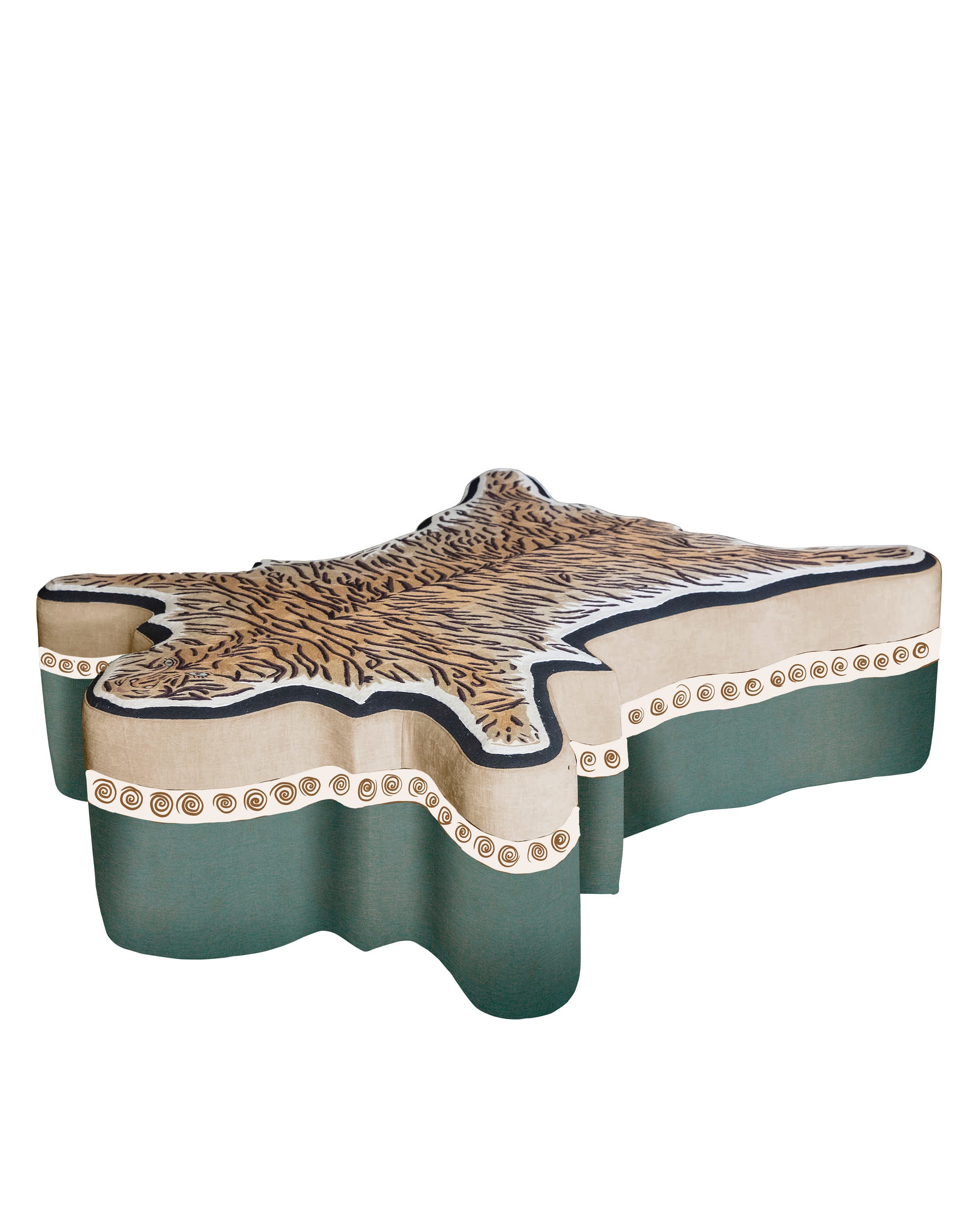  Upholstered ottoman with a leopard’s pelt embroidered in wool 100% (Petrol Blue)