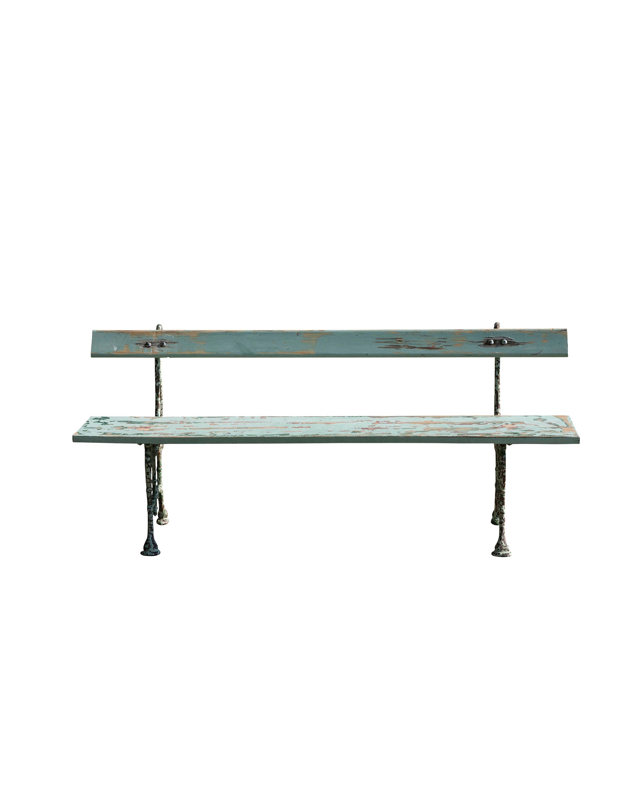Bench with iron structure and polychrome wood. Late XIXTH century