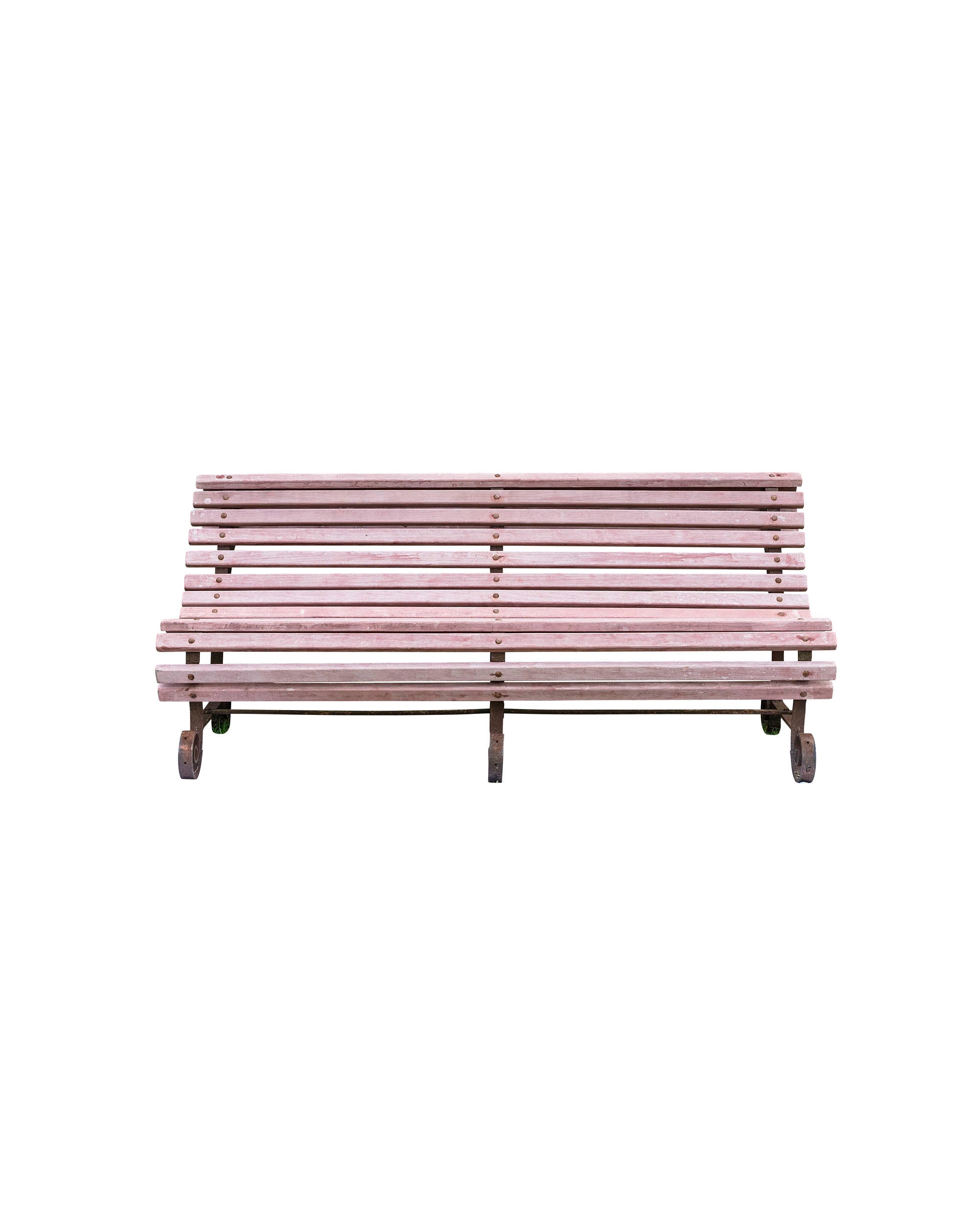 Bench with wooden slats and circular wrought iron legs. Late XIXth century