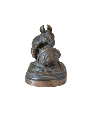 Pair of bronzes of little mice eating nuts