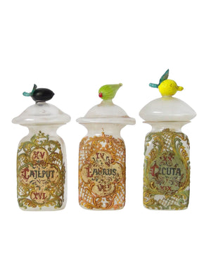 Set of three Venetian crystal pharmacy jars (Laurus - Cajeput - Cícuta). End of the XIXth century - early XXth century