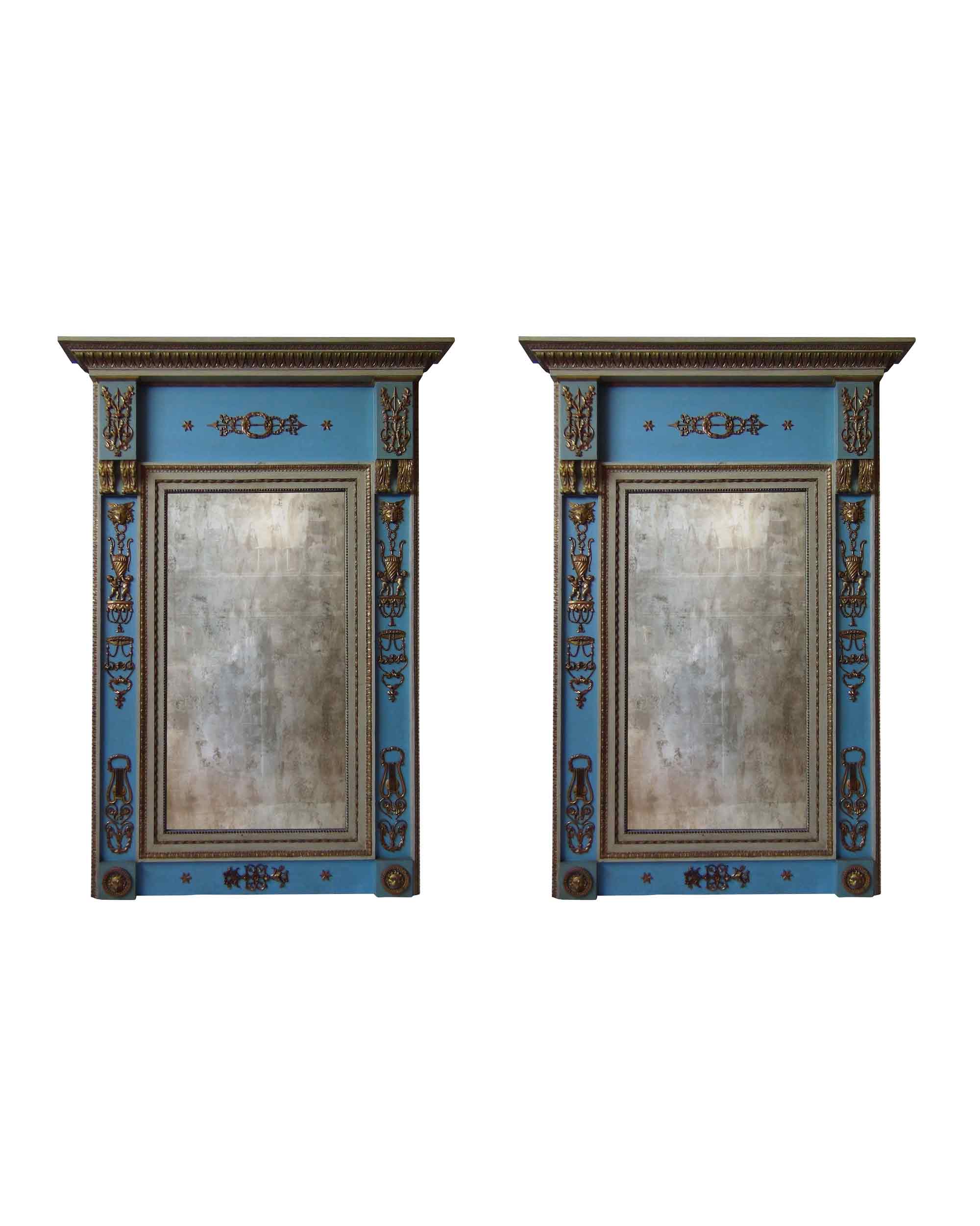 Couple of mirrors in polychrome and carved wood with golden details. Spain. First half of the XIXth century