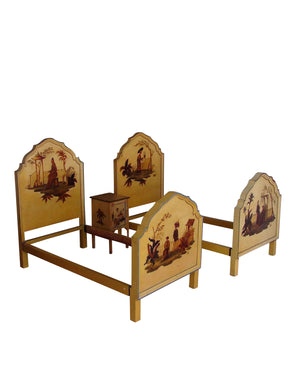 Pair of Chinese beds with bedside table