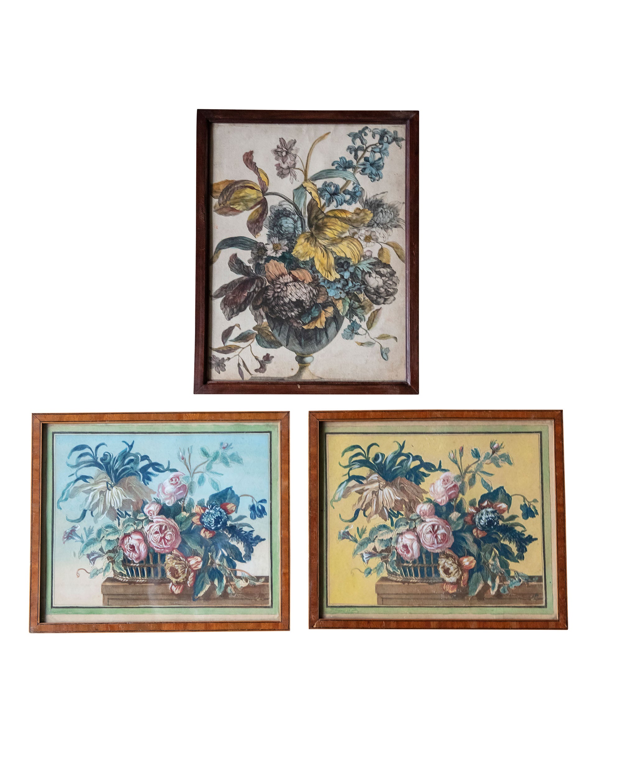 Conjunto de tres grabados de ramos de flores del siglo XVII