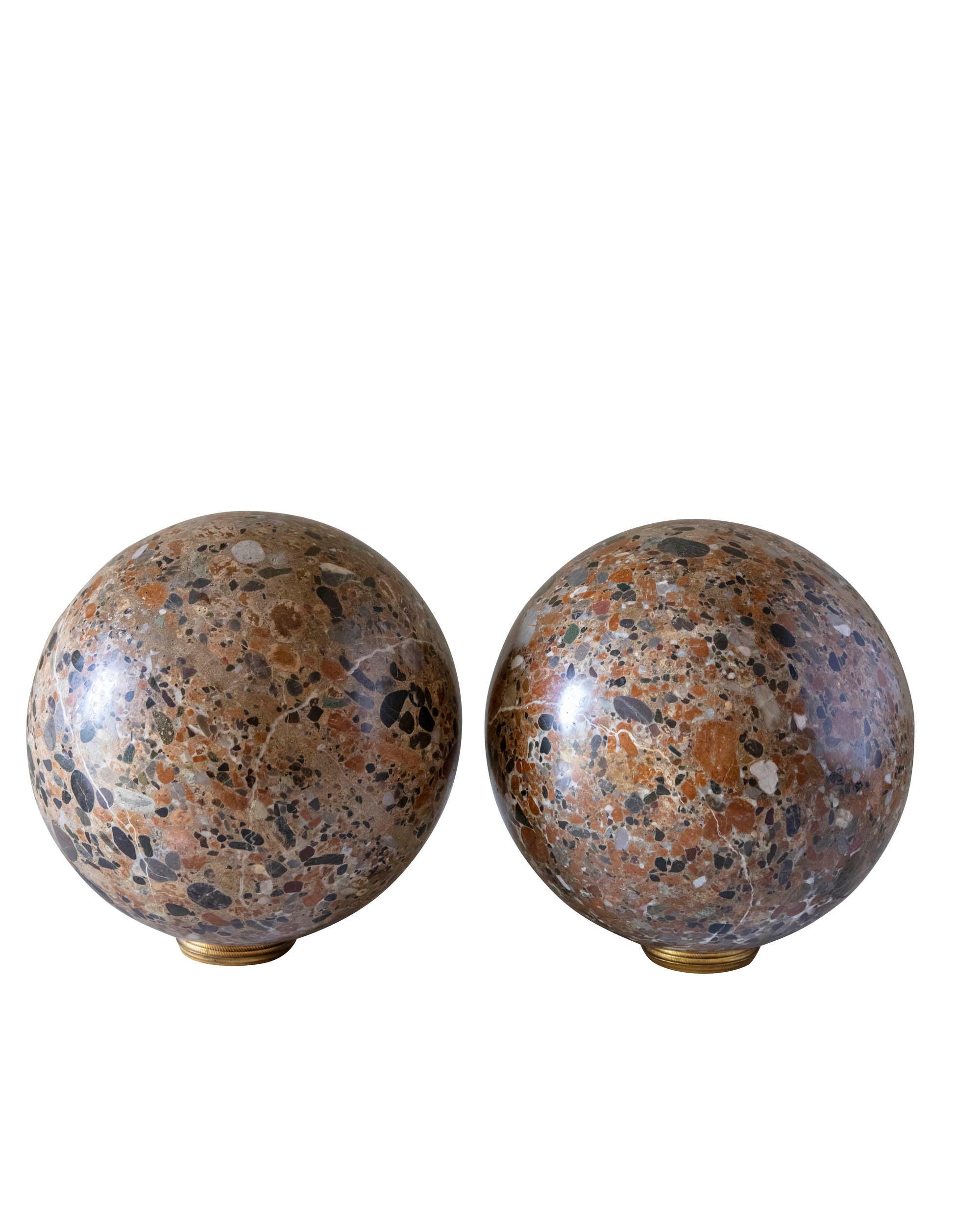Pair of large marble balls carved by hand