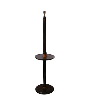 Art Deco floor lamp with built-in table made with two types of wood