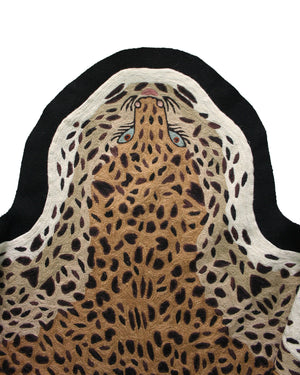 Upholstered ottoman with a leopard’s pelt embroidered in wool 100% (Red Russet)