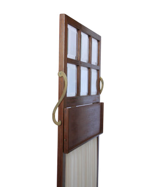 English fire screen made of mahogany and beveled glass panels