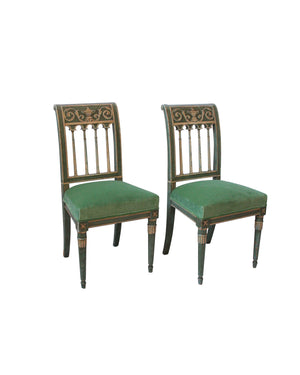 Pair of Directoire style chairs with green patina