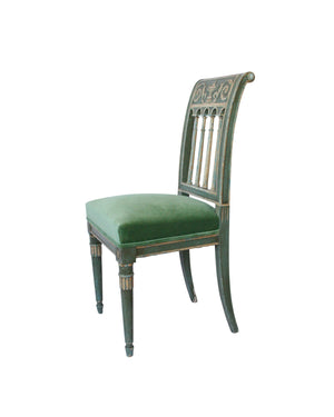 Pair of Directoire style chairs with green patina