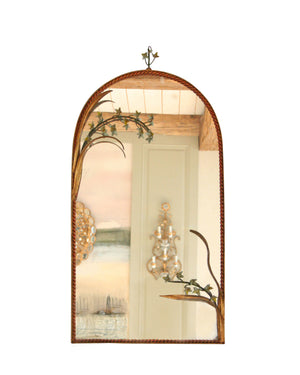 Mirror with plaited frame and iron flowers