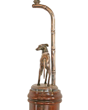 Lampe avec sculpture de chien en bronze argenté