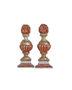 Pair of wooden torches with a marbled base. XIXth century