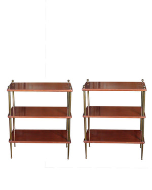 Pair of side tables made of wood and brass structure with three levels. 1950 