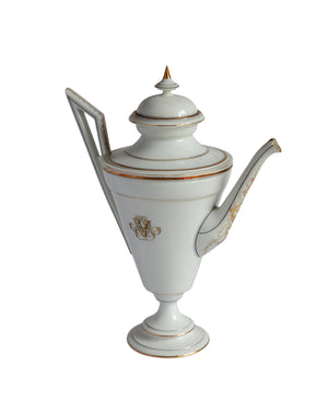 White porcelain coffee set with golden edge and initials from the 1920s