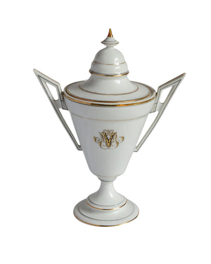 White porcelain coffee set with golden edge and initials from the 1920s