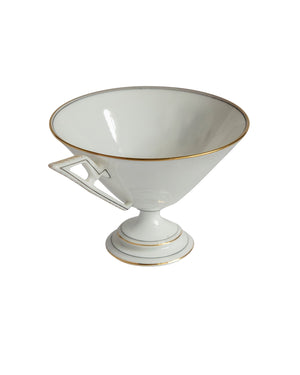 Juego de merienda de porcelana blanca con filo dorado e iniciales de época años 20