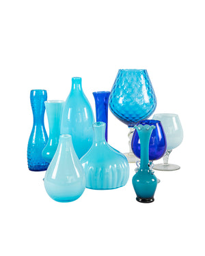 Assortment of ten blue crystal vases