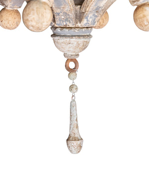 Pair of hanging candle holders with iron structure, polychrome wooden base and glass heart
