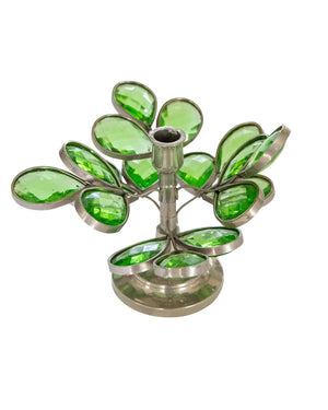 Set of five articulated metal and colored glass candle holders