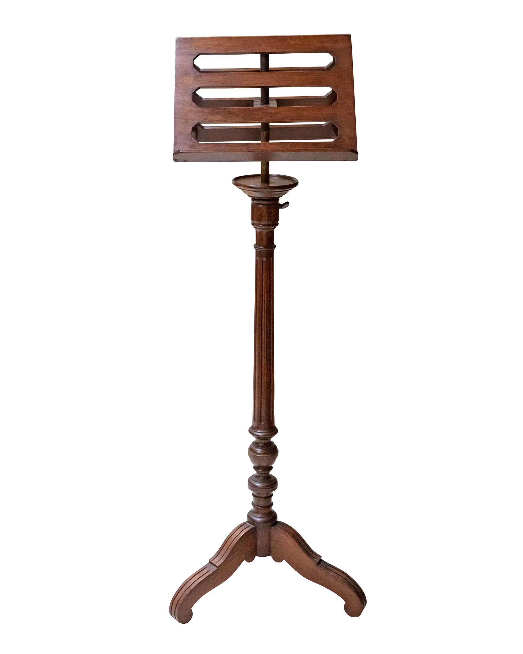 Lectern with column and a three-foot base made of hand-carved wood with wax patina