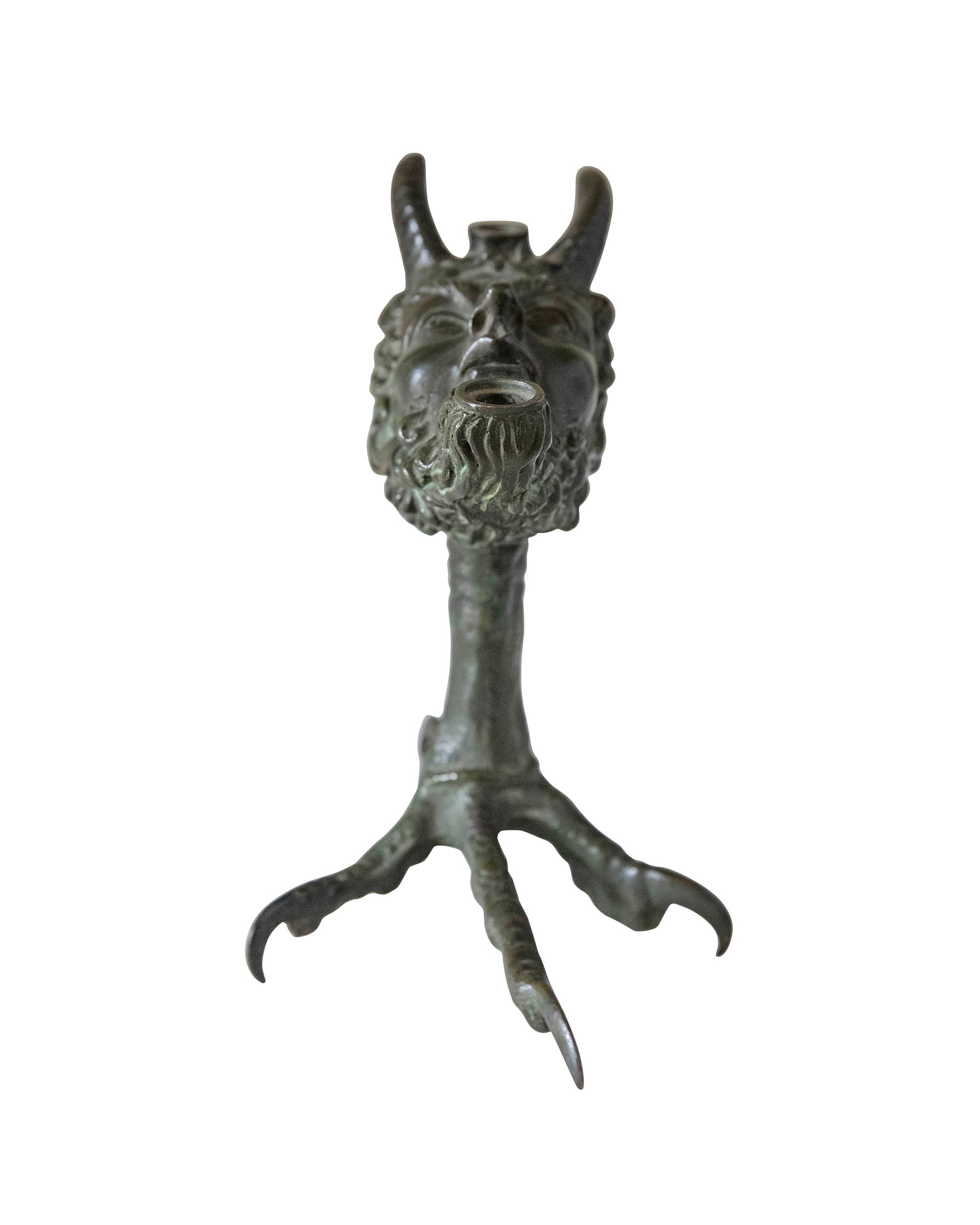 Lampe à huile en bronze en forme de satyre avec socle en forme de griffe