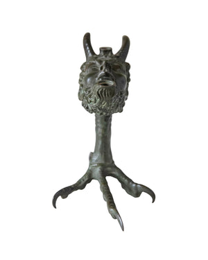 Lámpara de aceite de bronce con forma de sátiro con base en forma de garra