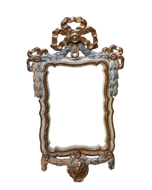 Pair of polychrome wood frames topped by garland and golden bow. XVIIIth century