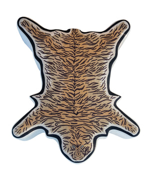 Ottoman tapissé avec une peau de tigre brodée en laine 100% (Ambre)
