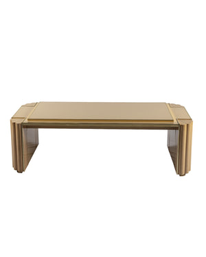 Art Deco coffee table in brass and cream-colored lacquer