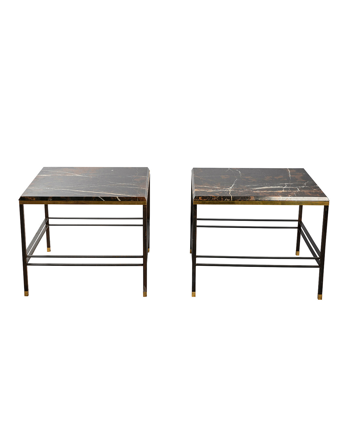 Pair of auxiliary tables with marble tops. Italy 1970s
