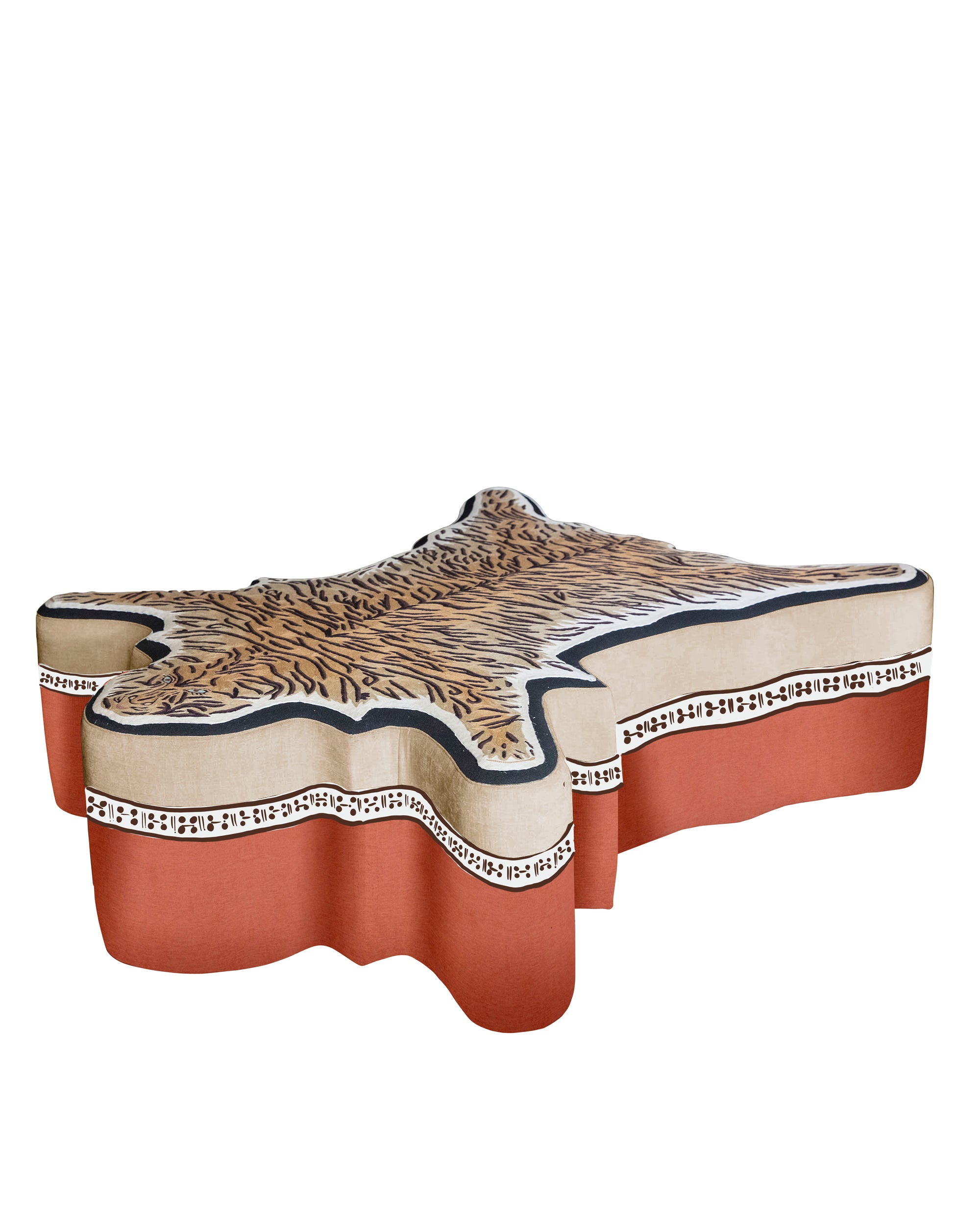 Otomán tapizado con piel de leopardo bordado en lana 100% (Caldero)