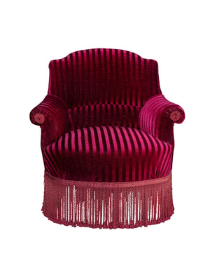 Pair of Napoleon III armchairs upholstered in maroon velvet with fringed trimmings