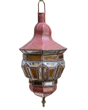 Red metal lantern with polychrome crystals