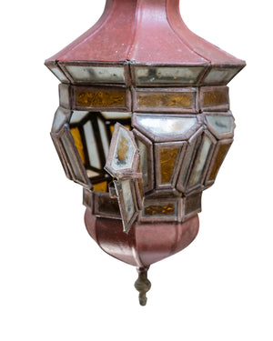 Red metal lantern with polychrome crystals