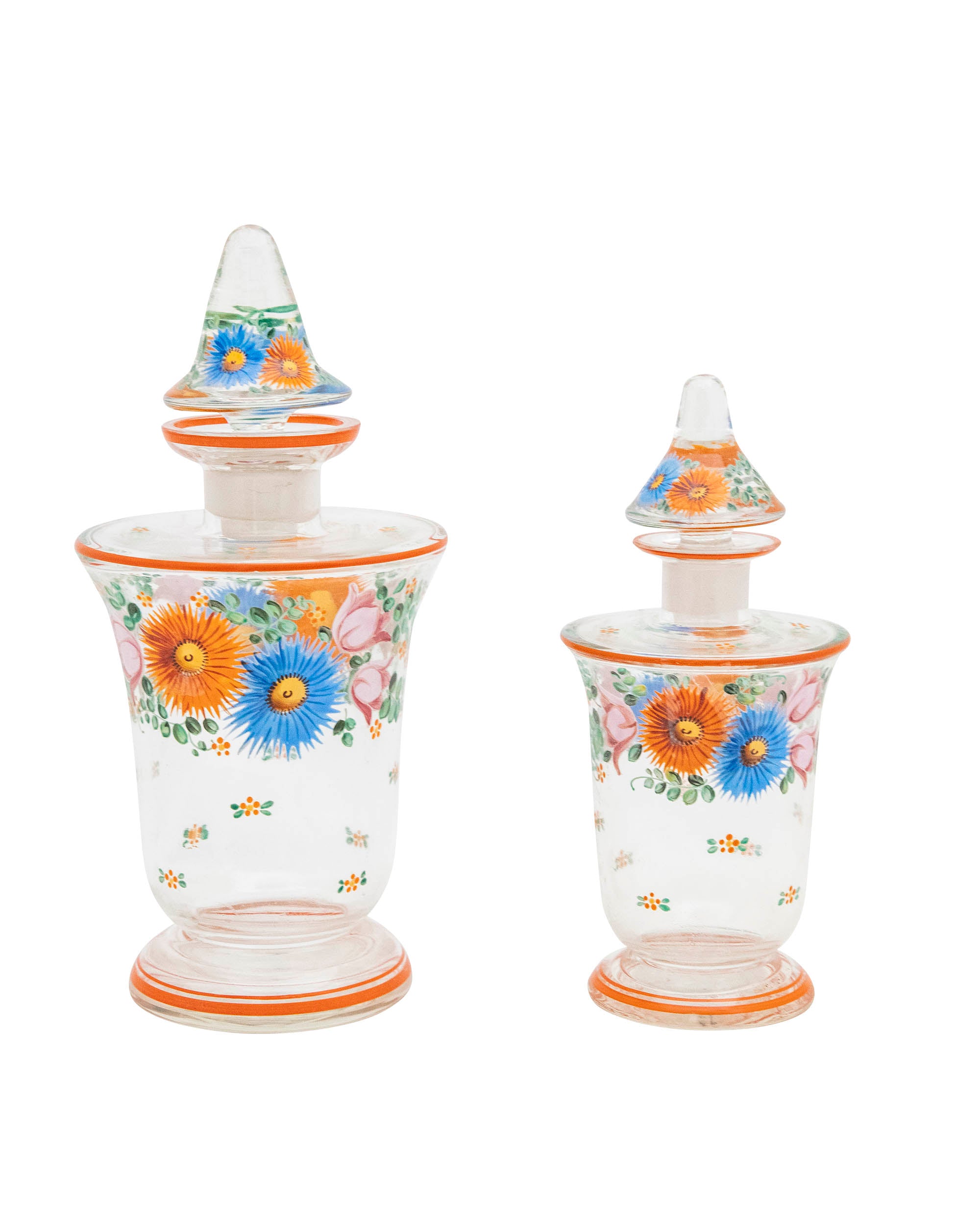 Pair of glass jars with painted flowers