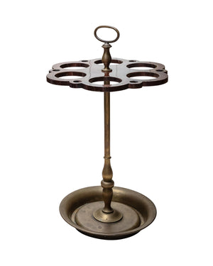 Circular umbrella stand made out of metal and wood