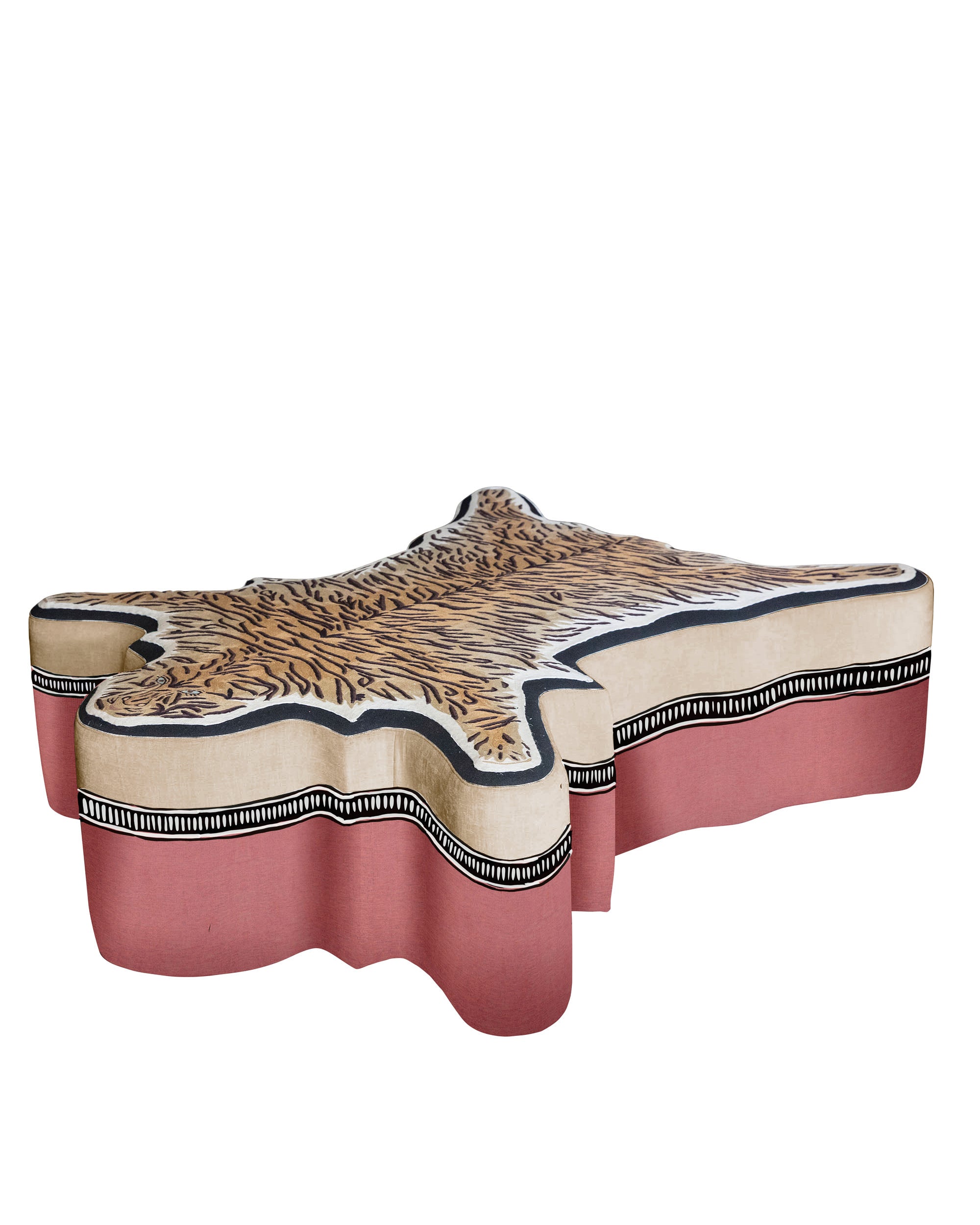Otomán tapizado con piel de leopardo bordado en lana 100% (Rosa Antiguo)