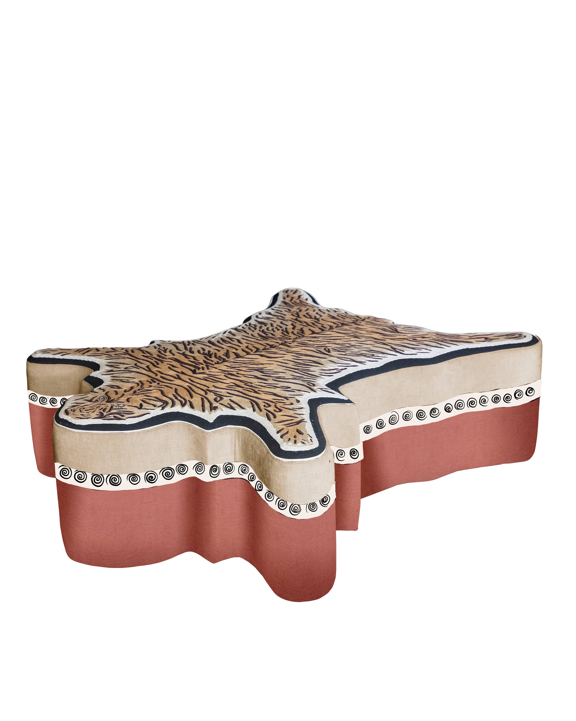  Upholstered ottoman with a tiger’s pelt embroidered in wool 100% (Marsala)